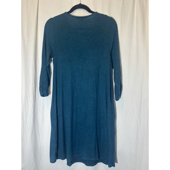 Apt 9 Dark Teal V Neck Stretch 3/4 Sleeve Dress Women Pockets Sz M Z14 - Picture 4 of 4